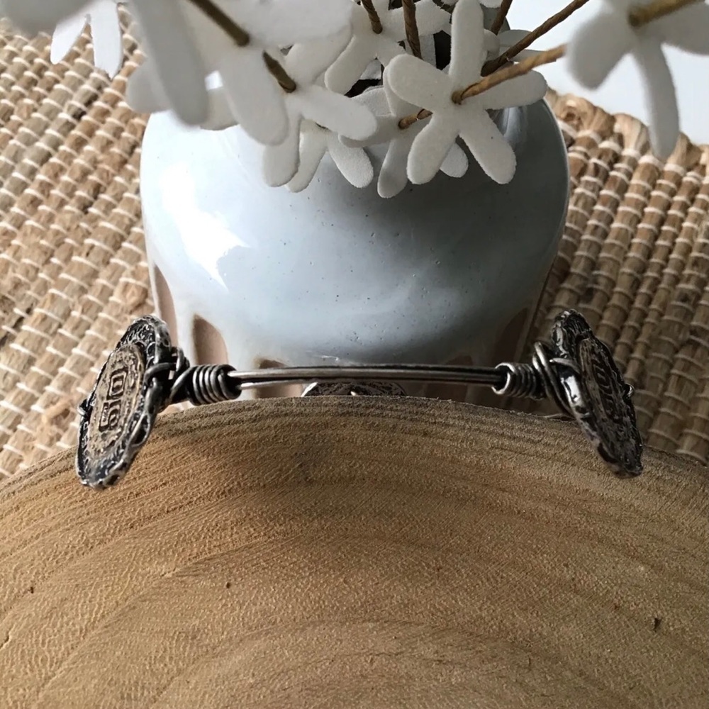 NEW Western Barbed Wire Look Coin Bangle Bracelet Cowgirl Mixed Metal Brutalist - Picture 9 of 13